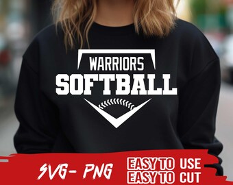 Equipo de Softbol de los Warriors, Archivo SVG y PNG, Equipo Femenino de los Warriors, Archivo Png de Mascota, Equipo Escolar Svg, En Capas, para Planchar