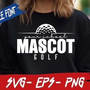 May include: Black sweatshirt with a white graphic design of a golf ball and the text "Your School Mascot Golf".