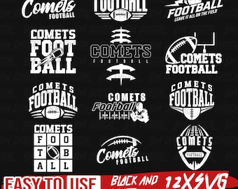 Comets Football Mascot SVG Bundle, 12 School Spirit Designs, Editable Team Colors, SVG PNG Files, Cricut & Silhouette, Instant Download