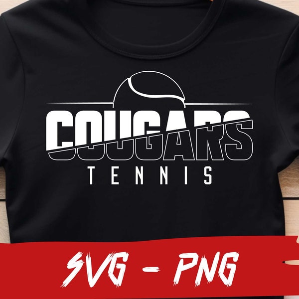 Cougars Tennis Shirt Design Svg and Png, Tennis Champions, School Team, Cricut, Layered,