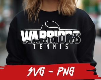 May include: Black sweatshirt with white text that reads "WARRIORS TENNIS" and a tennis ball graphic.