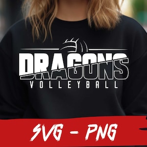 May include: Black sweatshirt with a white graphic design of a volleyball and the text "DRAGONS VOLLEYBALL".