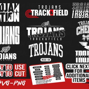 Trojans Track and Field Bundle, 9x SVG and 18x PNG File, School Team Svg, Trojans Silhouette , Trojans Cheer, Iron On, Layered
