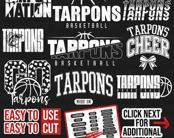 Zestaw Tarpons Basketball, 9x SVG i 18x PNG File, School Team Svg, Tarpons Silhouette, Tarpons Cheer, Iron On, Layered