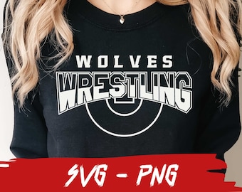 Wolves Wrestling Team, School Team Png, Mascot, Layered, Iron On
