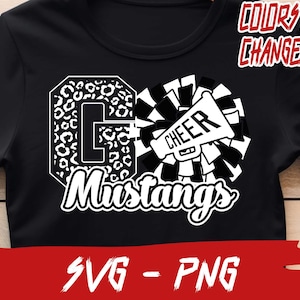 Cheer Svg Mustangs, Cheer Png, Pom-pom girl Mustangs, Svg équipe de l&#39;école, Svg mascotte