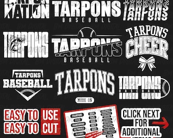 Zestaw Tarpons Baseball, 9x SVG i 18x PNG Plik, Drużyna szkolna Svg, Sylwetka Tarpons, Tarpons Cheer, Do prasowania, Warstwowy