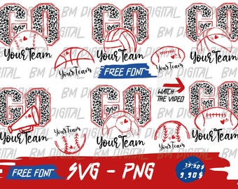 Sport Bundle SVG, Custom Go Football, Go Volleyball, Go Soccer, Go Baseball, Go Megaphone, Cheerleader svg, School Team Svg, College Svg