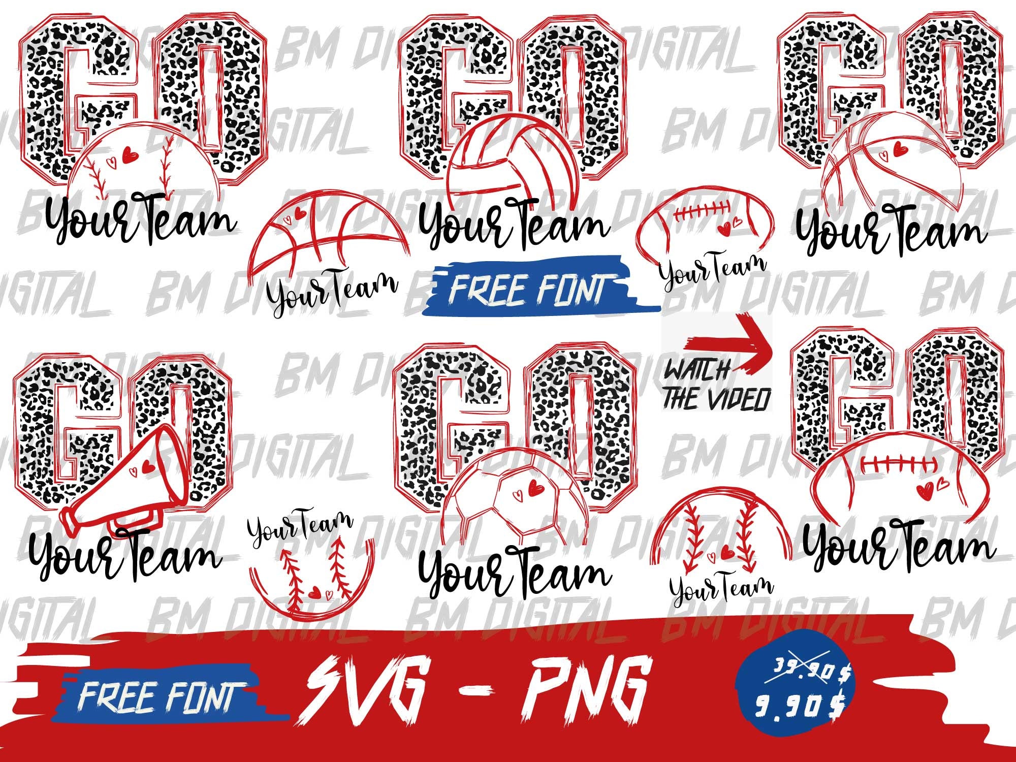 Sport Bundle SVG, Custom Go Softball, Go Baseball, Go Soccer, Go Football, Go Megaphone, Cheerleader svg, School Team Svg, College Svg