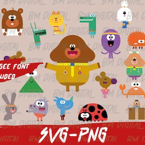 Hey Duggee Svg Bundle, 20 Characters Duggee Font ,Layered ,Cricut Svg ,Cut Files, Duggee Hug Png Kid Birthday
