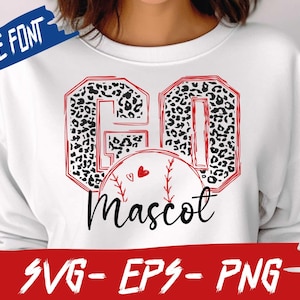 May include: White sweatshirt with red and black lettering that says "Go Mascot" with a baseball and hearts in the middle.