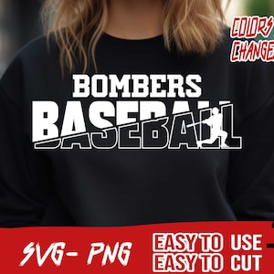 Bombers Baseball SVG and PNG Design, Mascot Png File, School Team Svg, Layered, Iron On