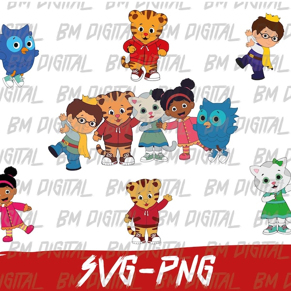 Daniel Tiger Layered SVG and PNG Bundle Daniel Tiger Trolley Birthday Clipart for Kids Cut Files for Cricut 300 Dpi PNG Files