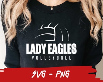 May include: Black sweatshirt with a white volleyball graphic and the text "Lady Eagles Volleyball" printed on the front.