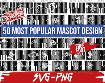 50x Mascot Silhouette Bundle, Popular Mascot Design, Make Your Own Sports SVG Design, Sport Bundle , Football, Volleyball, Soccer, Baseball
