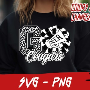 Cougars Cheer Shirt Svg Design, Cheer Png, Cougars Cheerleader, School Team Svg, Mascot Svg