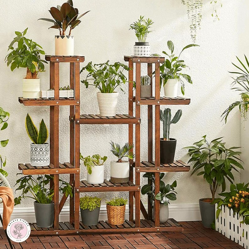 Multitier Solid Wood Plant Stand Wooden Plant Rack Indoor Etsy