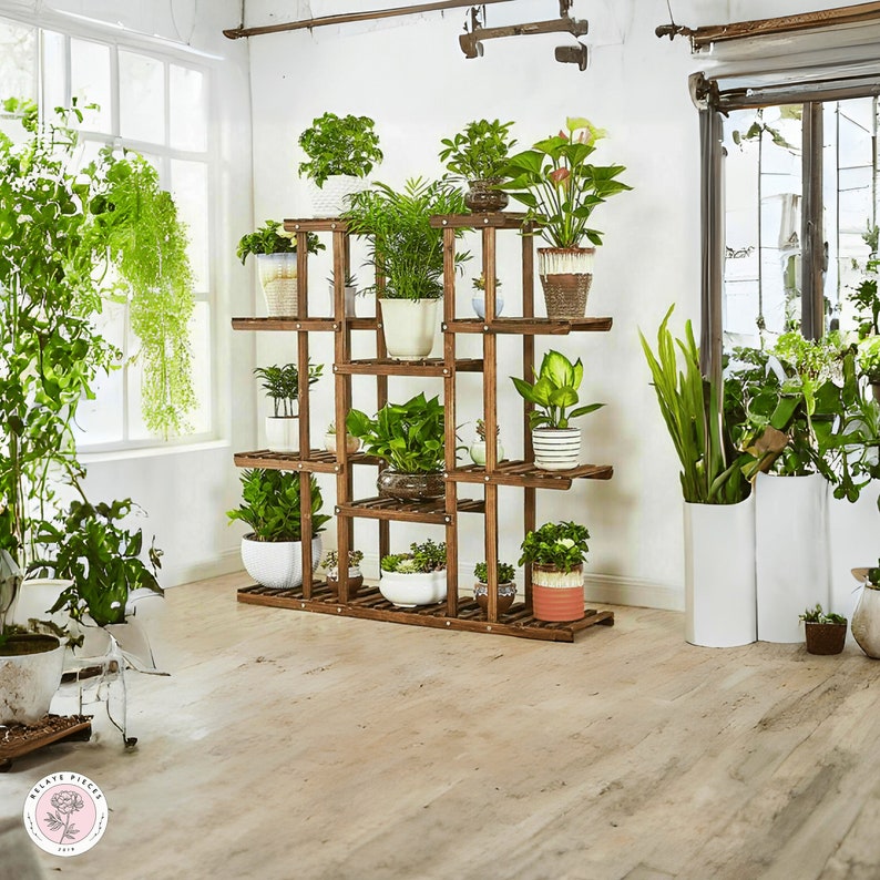 Multitier Solid Wood Plant Stand Wooden Plant Rack Indoor Etsy