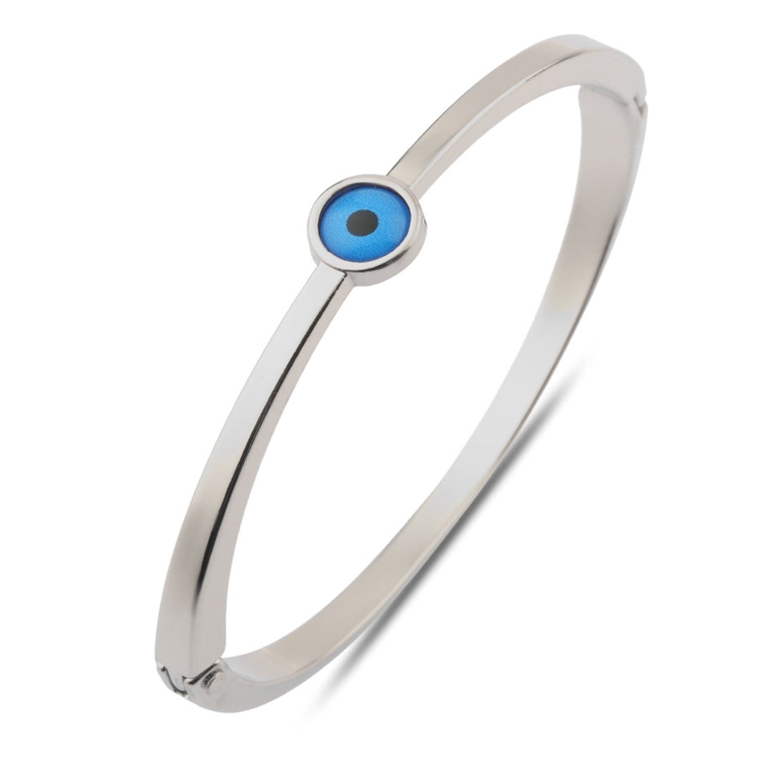 Evil Eye Bangles, Evil Eye Bracelet, Silver Charm Bangles, Blue Evil