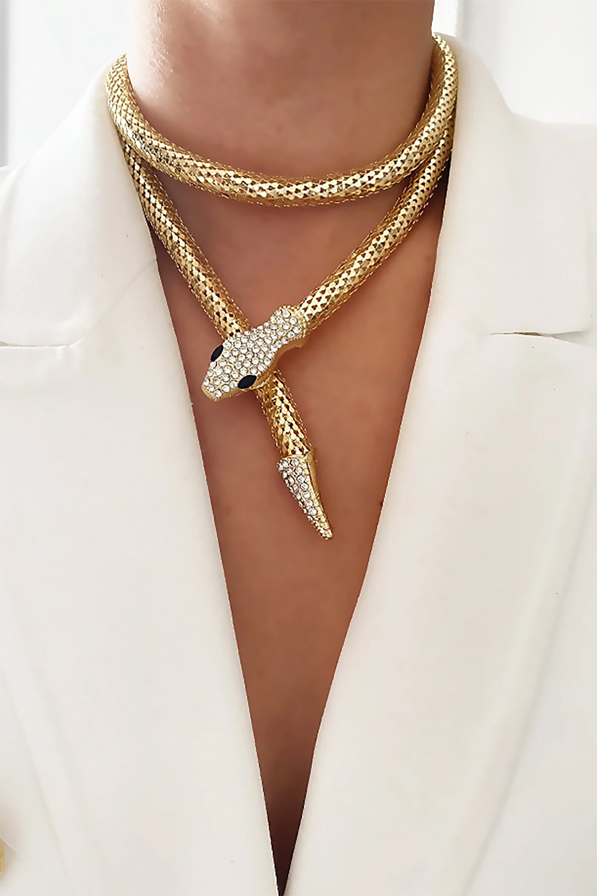 80s Gold Snake Choker Necklace Vintage Slinky Serpentine