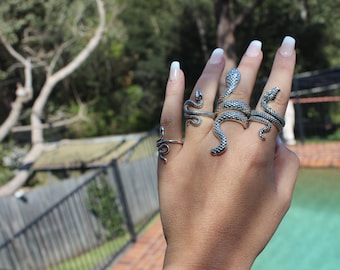 Silver Snake Ring, Adjustable Spiral Serpent Ring, Festival Halloween Accessories, Unisex Jewelry, Christmas Gift Ideas
