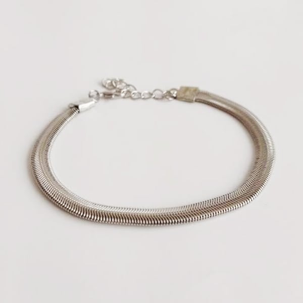 Sterling Silver 3mm Herringbone Bracelet, Herringbone Chain Bracelet, Flat Snake Chain, Italian Necklace, Unisex Bracelet, Gift for Him