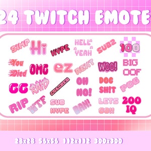 Twitch テキスト エモート - かわいいピンクのバブル Twitch エモート セット | バッジ | かわいい | ストリーマー | 面白い / 愛 / パステル ピンクのエモート パック
