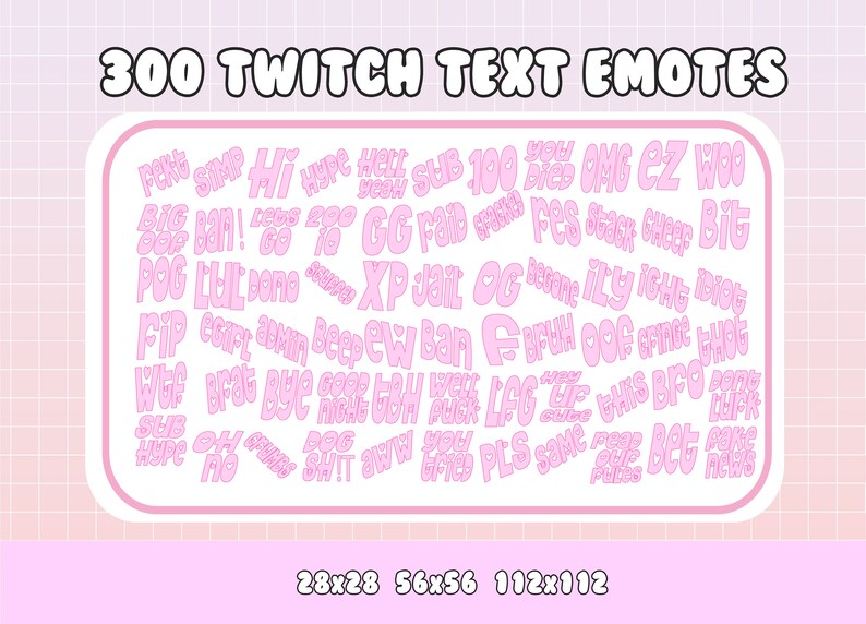 300 Pink Text Twitch Emotes | Kawaii Streamer Emote Set (digital ...