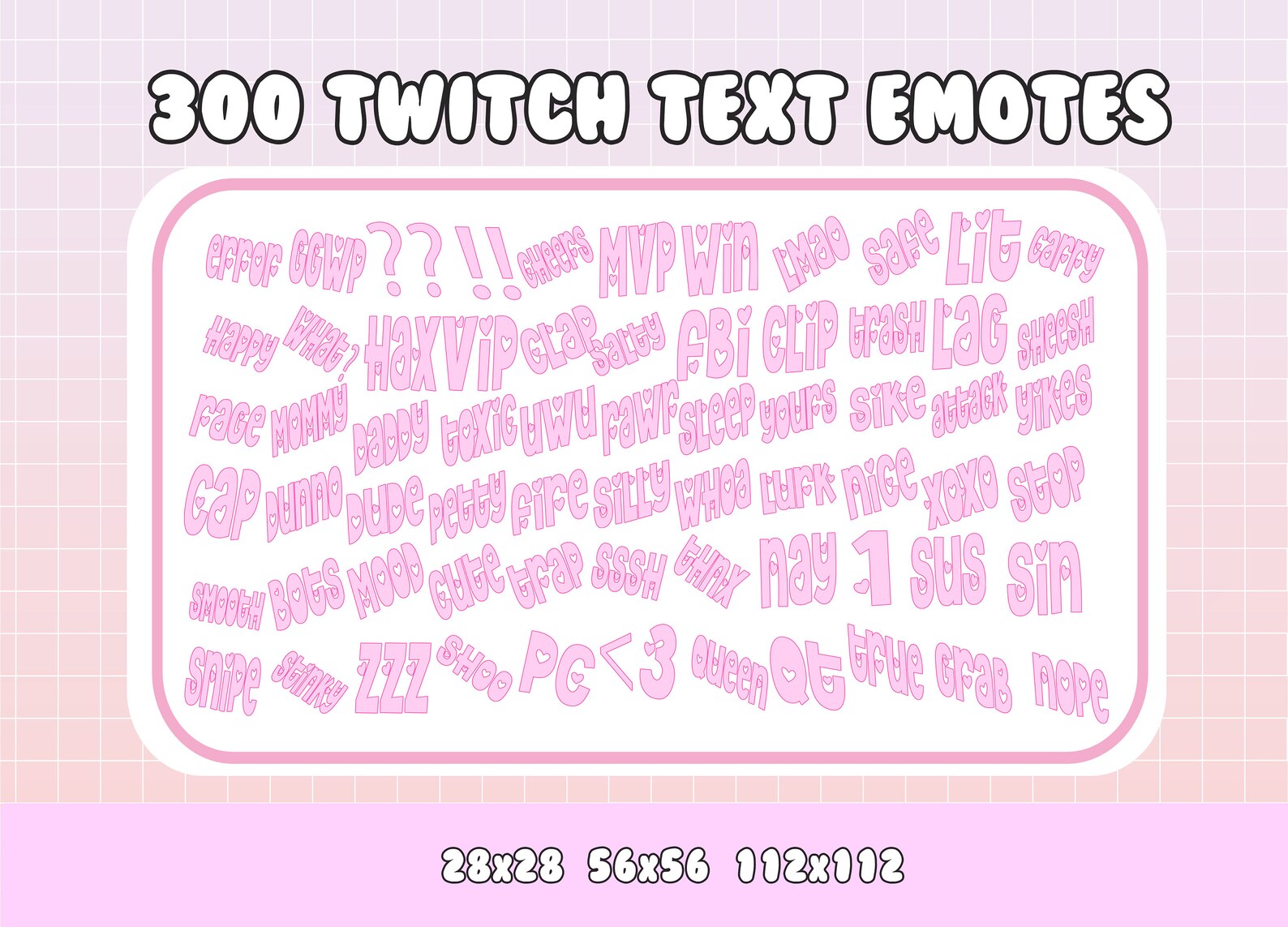 300 Pink Text Twitch Emotes | Kawaii Streamer Emote Set (digital ...