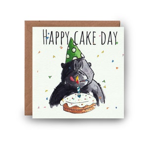 Carte de joyeux gâteau, carte d'anniversaire gorille, carte d'anniversaire, cartes d'anniversaire, anniversaire mignon, carte d'anniversaire dessinée à la main, gâteau d'anniversaire