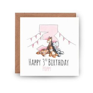 Karte zum 3. Geburtstag, Geburtstagskarte personalisiert, Mädchen, Junge, Geburtstagskarte, personalisierte Karte, Grußkarte, Karten Safaritiere,