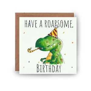 Roarsome Birthday card, Dinosaur Birthday Card, Birthday Card,Funny T-Rex card, TREX birthday card, hand drawn, Personalised birthday Card