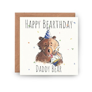 Happy Bearthday birthday Card, Bear Birthday Card, Birthday Card, Grizzly Bear Card, Cute Birthday, hand drawn Birthday card, personalised