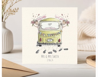 Personalised gay Wedding card, wedding car card, Personalised wedding card, Just married card, bride and bride card, VW van wedding card
