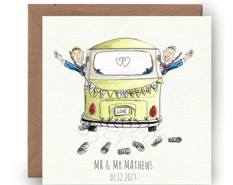 Personalised Him and Him Card,Personalised Mr and Mr card, Gay wedding card, Just married card, groom and groom card, wedding car card