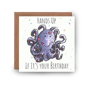 Kraken Geburtstagskarte, süße Oktopus Karte, lila Oktopus Karte