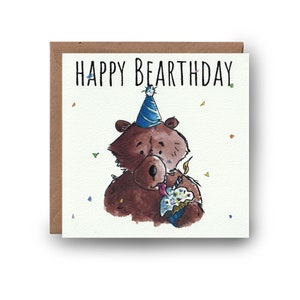 Carte de joyeux anniversaire Bearthday, carte d'anniversaire ours, carte d'anniversaire, carte grizzly, anniversaire mignon, carte d'anniversaire dessinée à la main, personnalisée