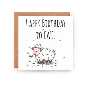 Alles Gute zum Geburtstag Ewe, Alles Gute zum Geburtstag Karte, Schaf Geburtstagskarte, lustige Geburtstagskarte, Wortspiel Geburtstagskarte, Bauernhof Tier Geburtstagskarte