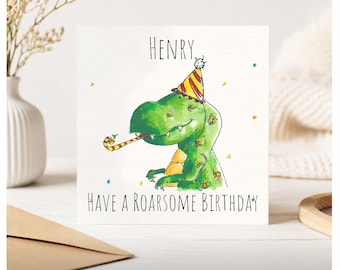 Dinosaur Birthday Card, Roarsome Birthday, Hand-Drawn Design, personalised