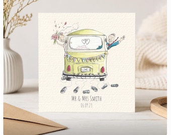 Wedding card, Personalised wedding card, Just married card, bride and groom card, VW van wedding card