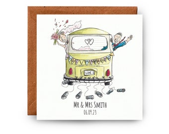 Personalised wedding card, Just married card, bride and groom card, wedding car card