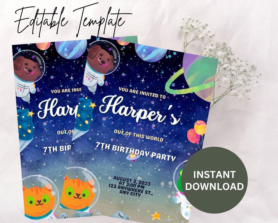 Editable Birthday Invitation Digital, Minimal Modern Party Digital