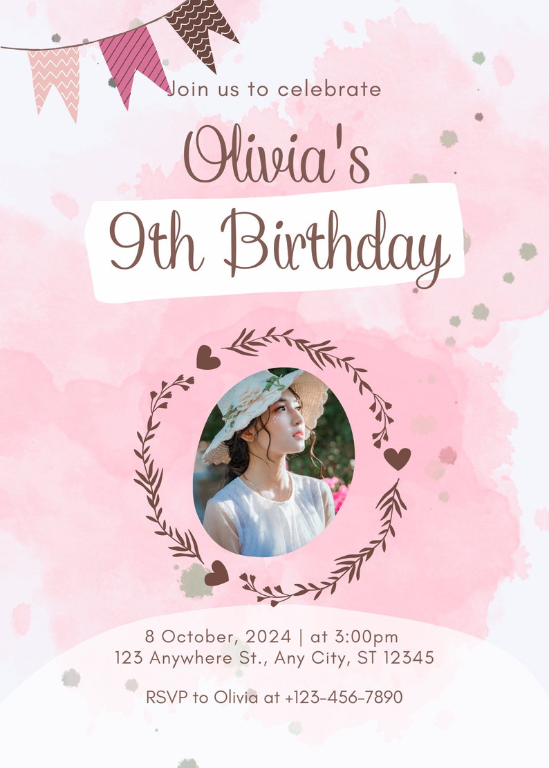 Editable Birthday Invitation Digital, Minimal Modern Party Digital