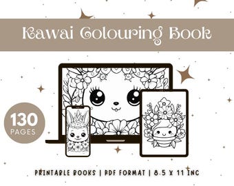 Cute Kawaii Colouring Book – 130 Pages Printable PDF for Kids & Adults | Adorable Japanese Kawaii Coloring Sheets | Instant Digital Download