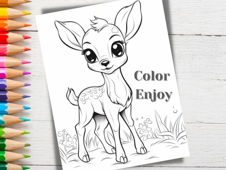 Cute Baby Deer 8 Printable Coloring Pages For Kids And Adults Etsy
