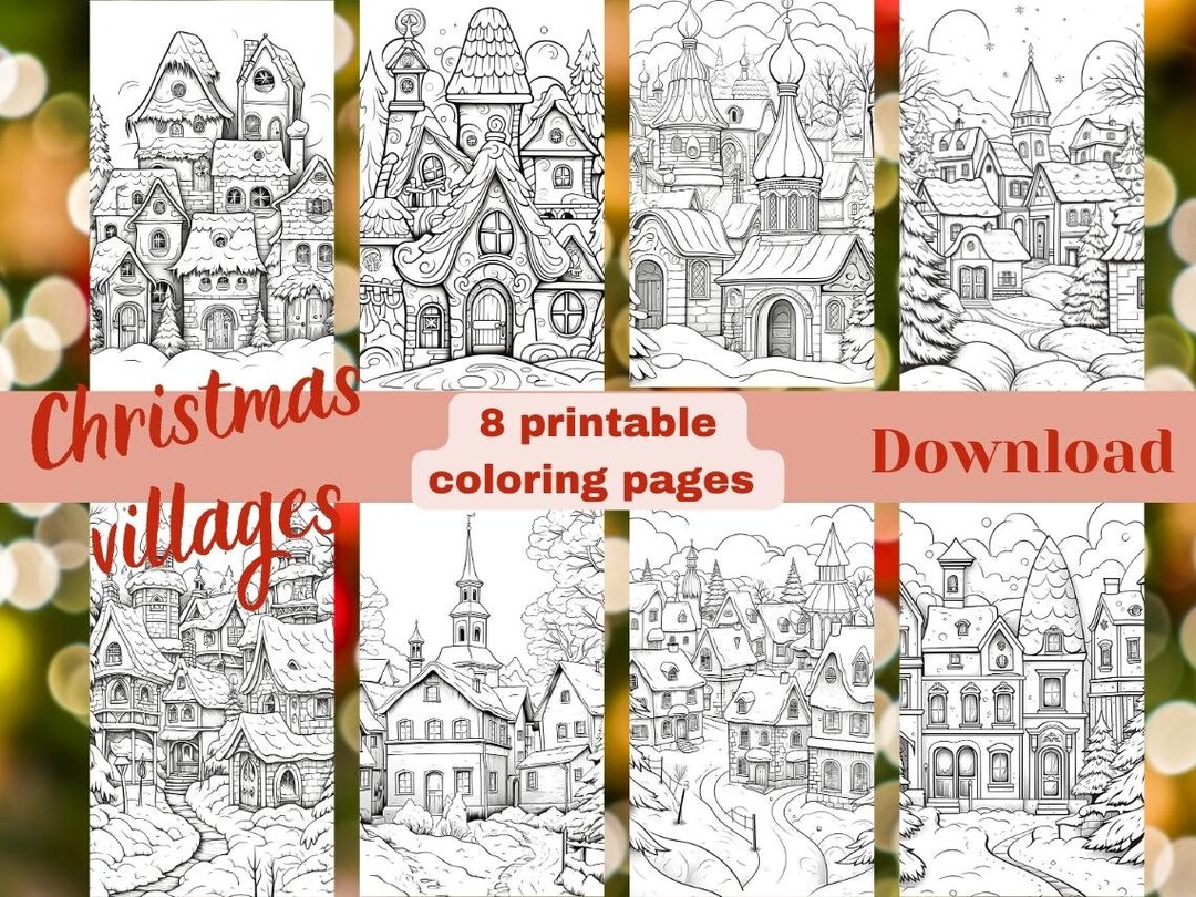 Christmas Village 8 Printable Coloring Pages for Teens and - Etsy