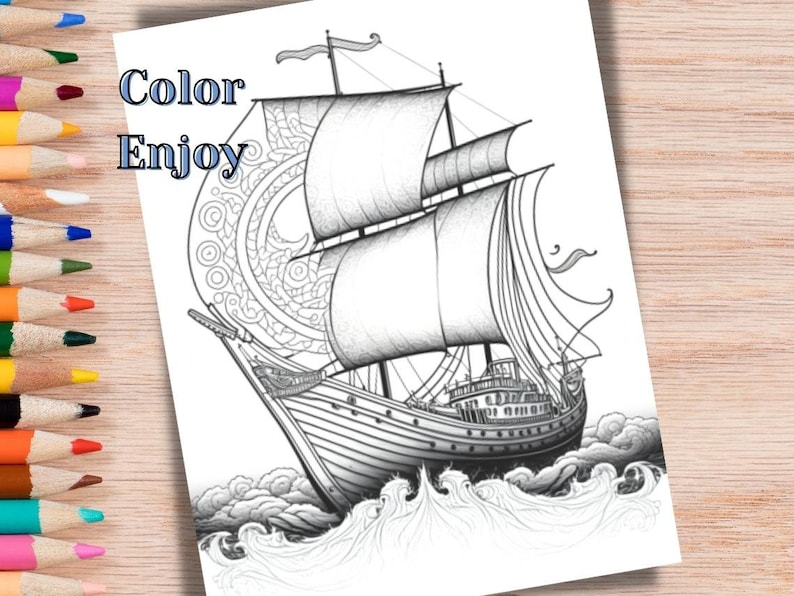 Sailing Ship Printable Set of 6 Coloring Pages for Adults and - Etsy