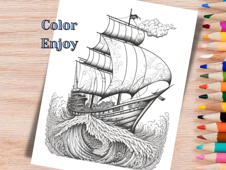 Sailing Ship Printable Set of 6 Coloring Pages for Adults and - Etsy