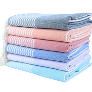 Hazal 14 Lines Oversized Beach Towel, Turkish Towel 100% Cotton and Quick - Drying-180x100cm - Perfect for the Beach, Pool, Bath or Picnic