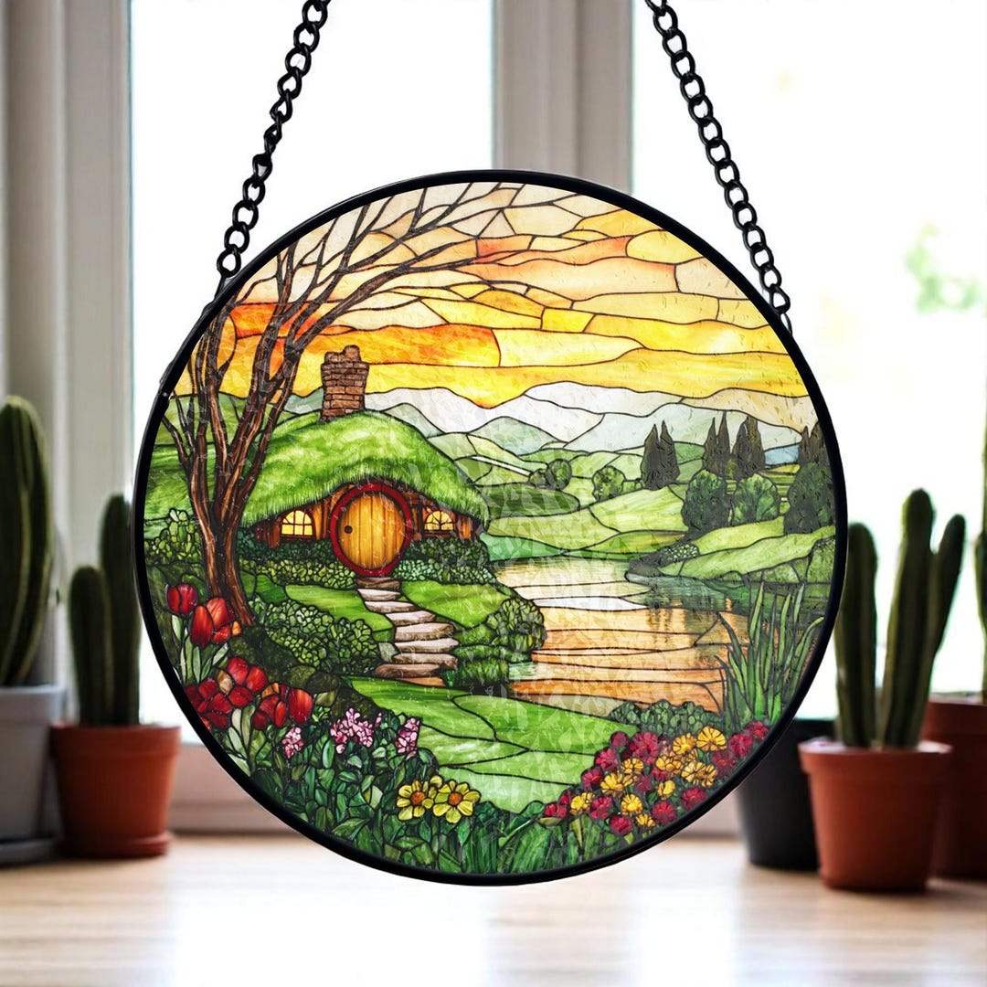 Shire Style Suncatcher, Fantasy Cottage Window Art, Whimsical Glass ...